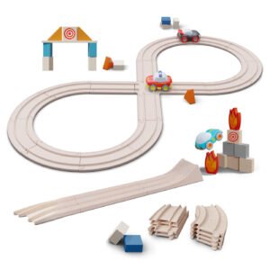HABA Cars figure 8 track set with cars and accessories on a white background
