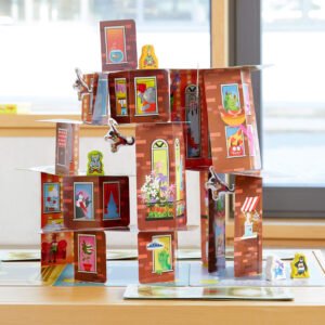 Rhino Hero Super Battle game set up in front of a sunny window