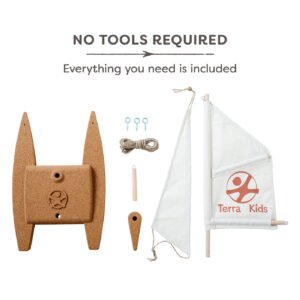 HABA Terra Kids DIY Catamaran - no tools required, everything you need is included! Toy set with sail and mast, labeled 'Terra Kids', on a white background.